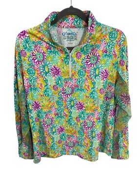 IBKUL Lilli Floral Print Long Sleeve Quarter Zip Golf Tennis UPF 50+ Size XL